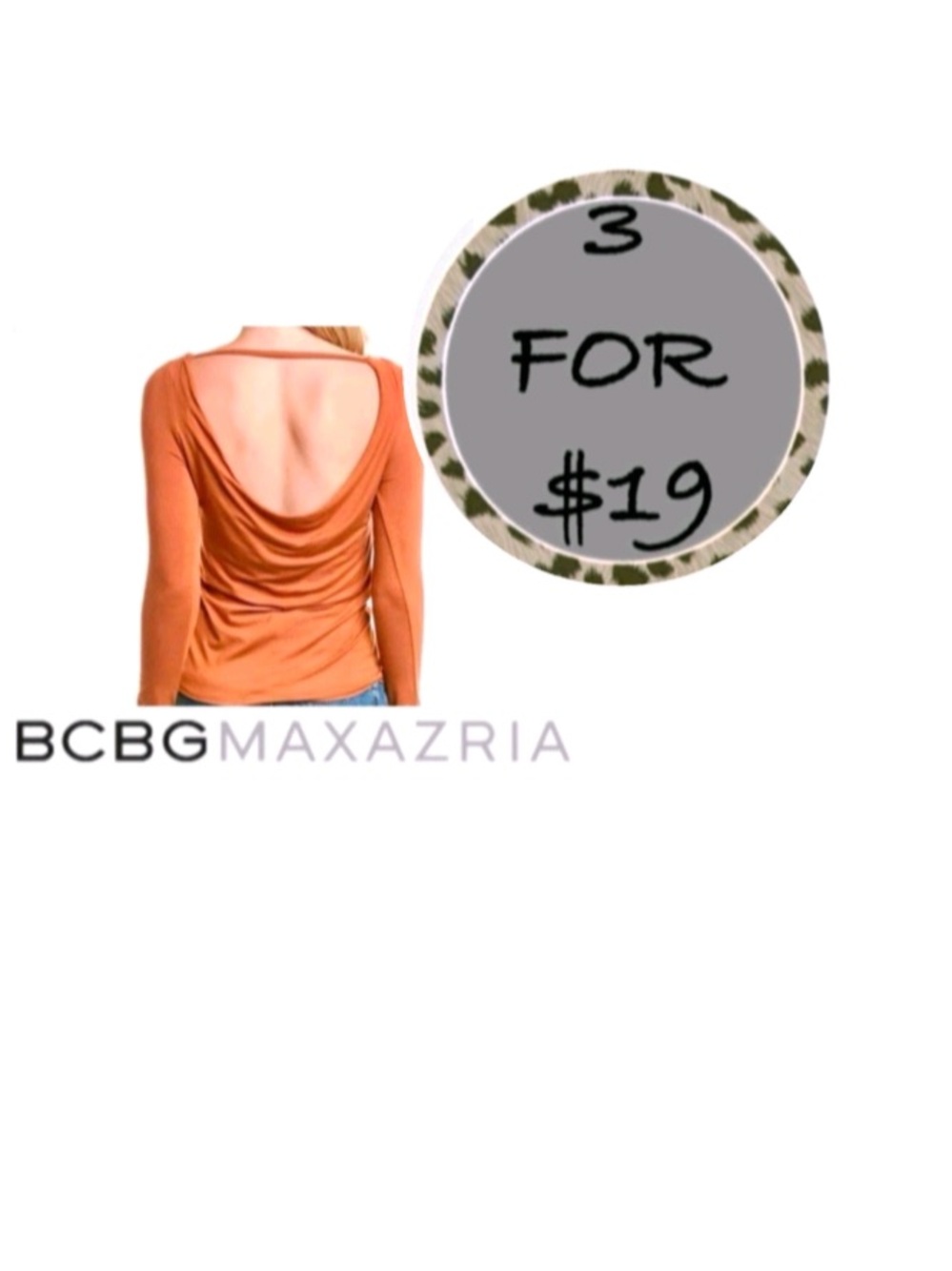 3/$19 BCBGMAXAZRIA Drape Back tunic top blouse